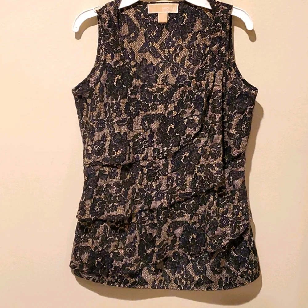 ❤ MICHAEL MICHAEL KORS LAYERED FLOWY LACE PRINT SLEEVELESS TOP / BLOUSE, XS